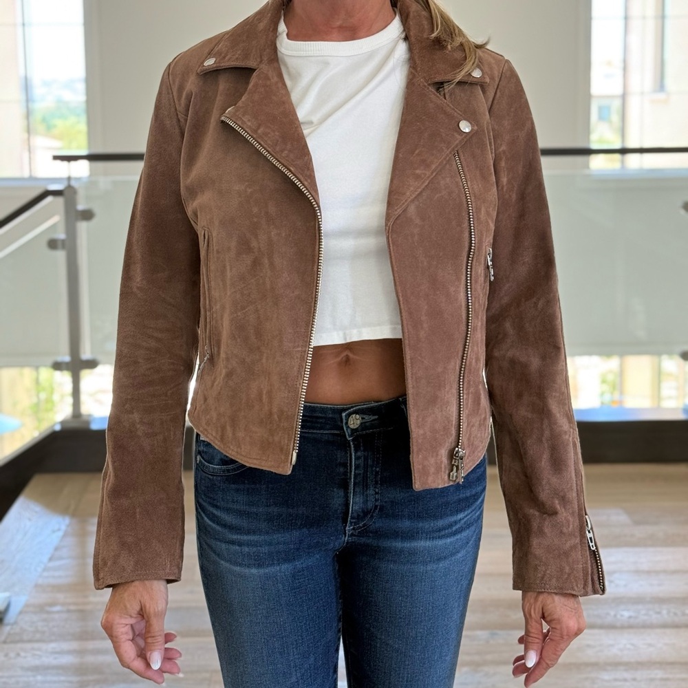 Blank NYC Brown Leather Moto Jacket Asymmetrical Zipper